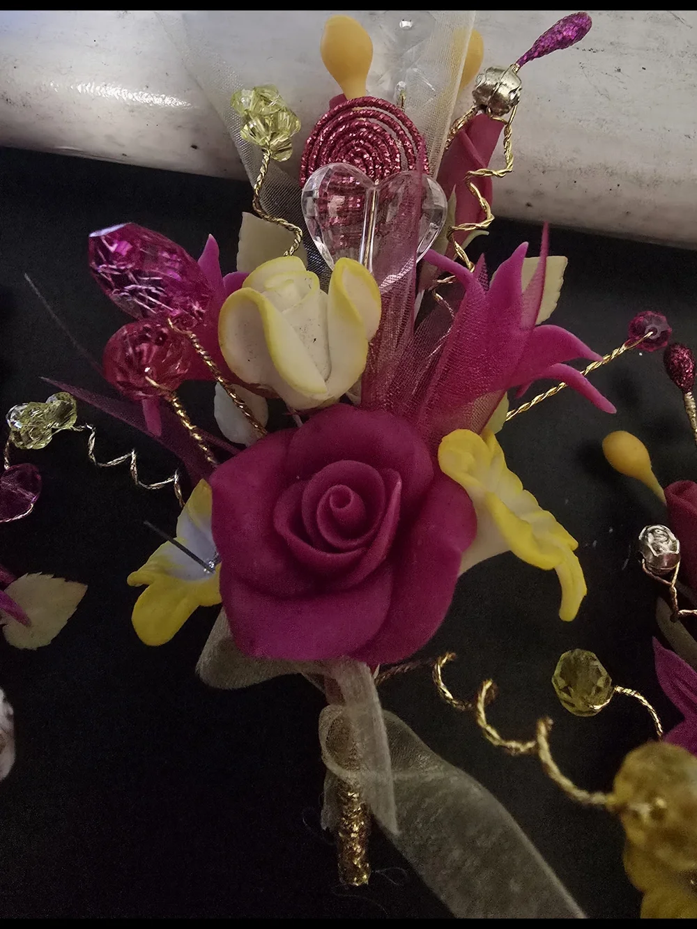 Bright Pink and Yellow Faux Floral Boutonniere Set by